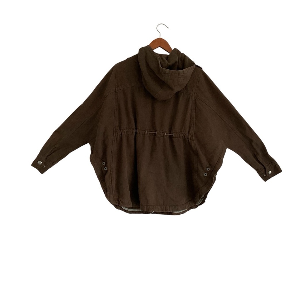 Vtg Free People 1970 Batwing Utility Hooded Jacket Sz S Brown Boho Poncho 90s - Picture 3 of 11